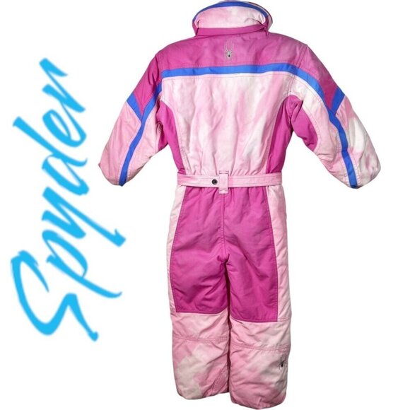 SPYDER Vintage Girl's Pink Retro Tie Dye Ski Snow Jumpsuit Stowed Hood, Size 5 - Picture 2 of 15